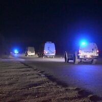 Police escort the caskets said to contain the bodies of two hostages from the Gaza border to the Abu Kabir forensic institute in Tel Aviv, early October 19, 2025. (Israel Police)