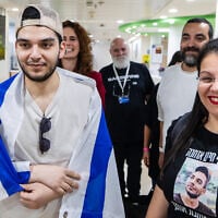 Yosef-Haim Ohana following his release from two years of captivity in Gaza, October 13, 2025. (Shauli Landner/Government Press Office)