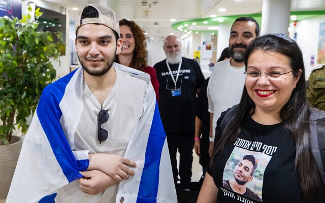 Yosef-Haim Ohana following his release from two years of captivity in Gaza, October 13, 2025. (Shauli Landner/Government Press Office)