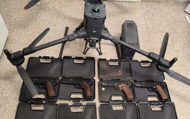 Weapons and a drone that were seized by IDF troops following an attempted smuggling on the Egyptian border, November 1, 2025. (Israel Defense Forces) Weapons and a drone that were seized by IDF troops following an attempted smuggling on the Egyptian border, November 1, 2025. (Israel Defense Forces)