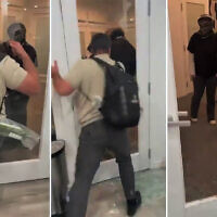 Anti-Israel activists disrupting a pro-Israel student event at Toronto Metropolitan University, November 5, 2025. (Video screenshot/X)