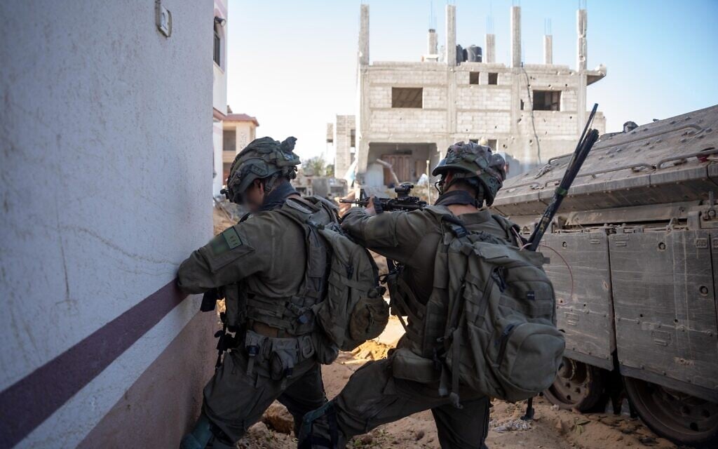 IDF troops operate on the eastern side of the Yellow Line in southern Gaza's Khan Younis, in a handout photo issued on November 9, 2025. (Israel Defense Forces)