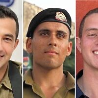 (L-R) Col. Asaf Hamami, Staff Sgt. Oz Daniel, Cpt. Omer Neutra, who were killed fighting terrorists on October 7, 2023 and their bodies returned to Israel on November 2, 2025. (Courtesy)