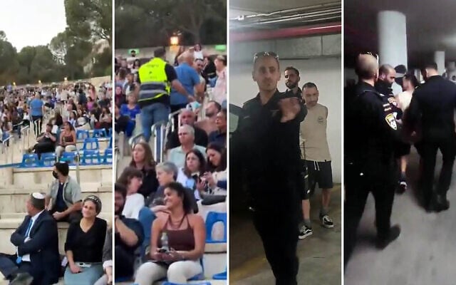 L: National Security Minister Itamar Ben Gvir attends a graduation ceremony at the Hebrew University of Jerusalem; R: Police arrest a student who heckled Ben-Gvir at the ceremony; both taken November 6, 2025. (Screen captures via X, used in accordance with Clause 27a of the Copyright Law)