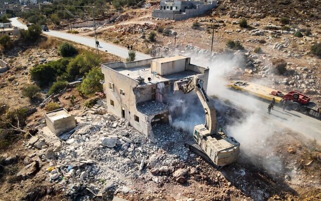IDF troops demolish the home of Maher  Samarah in the West Bank town of Bruqin, November 9, 2025. (Israel Defense Forces)