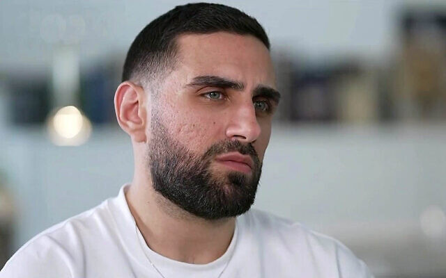Freed hostage Segev Kalfon speaks with Channel 12 news in an interview aired on November 1, 2025. (Channel 12 screenshot)
