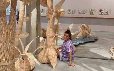 Artist Meital Katz-Minerbo working on her exhibit, 'Field Work' for the Ramat Gan Museum of Israeli Art, there through February 2026 (Courtesy)