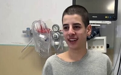Palestinian-American Mohammed Ibrahim, 16, is seen in a video posted to social media, in the hospital after his release from Israeli prison, November 27, 2025. (Screenshot via Instagram, used in accordance with Clause 27a of the Copyright Law)