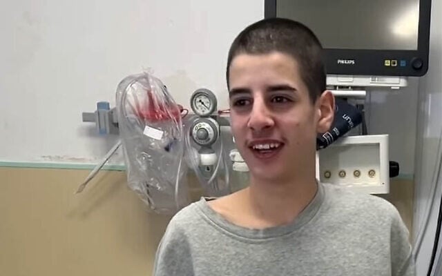 Palestinian-American Mohammed Ibrahim, 16, is seen in a video posted to social media, in the hospital after his release from Israeli prison, November 27, 2025. (Screenshot via Instagram, used in accordance with Clause 27a of the Copyright Law)