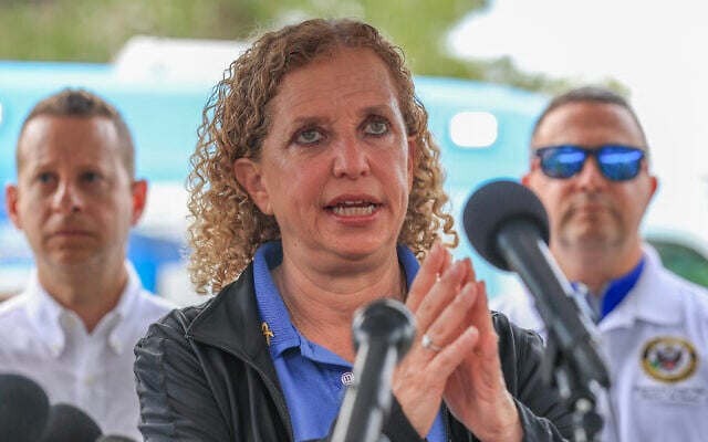 Rep. Debbie Wasserman Schultz (Democrat-Florida), during a press conference at the Dade-Collier Training and Transition Airport in Ochopee, Florida, on July 12, 2025. (JOE RAEDLE / GETTY IMAGES NORTH AMERICA / Getty Images via AFP) Rep. Debbie Wasserman Schultz (Democrat-Florida), during a press conference at the Dade-Collier Training and Transition Airport in Ochopee, Florida, on July 12, 2025. (JOE RAEDLE / GETTY IMAGES NORTH AMERICA / Getty Images via AFP)