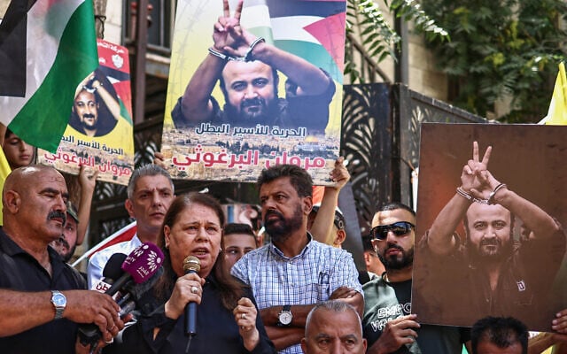 Fadwa Barghouti, wife of leading member of the Fatah party Marwan Barghouti, the most high-profile Palestinian security prisoner in Israeli custody, addresses a rally to support him in Ramallah city in the West Bank on August 19, 2025. (Zain JAAFAR / AFP) Fadwa Barghouti, wife of leading member of the Fatah party Marwan Barghouti, the most high-profile Palestinian security prisoner in Israeli custody, addresses a rally to support him in Ramallah city in the West Bank on August 19, 2025. (Zain JAAFAR / AFP)