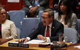 US Ambassador to the United Nations Mike Waltz speaks at a Security Council meeting on the situation in the Middle East, including the question of Palestinian statehood, during the United Nations (UN) General Assembly on September 23, 2025, at UN headquarters in New York City. (SPENCER PLATT/ Getty Images via AFP)