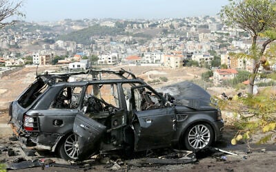 Illustrative: The wreckage of a vehicle is left strewn on the side of the road, a day after an Israeli airstrike that killed its occupants, in the southern Lebanese village of Kfar Roummane, in the Nabatieh district on November 2, 2025. (MAHMOUD ZAYYAT / AFP) Illustrative: The wreckage of a vehicle is left strewn on the side of the road, a day after an Israeli airstrike that killed its occupants, in the southern Lebanese village of Kfar Roummane, in the Nabatieh district on November 2, 2025. (MAHMOUD ZAYYAT / AFP)