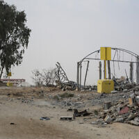 A general view of a concrete blocks marking the "Yellow Line," the boundary of the Gaza territory still held by the Israeli military in Bureij, in the central Gaza Strip, on November 4, 2025. (Bashar Taleb/AFP)