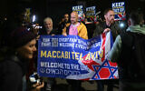 Pro-Israel protesters march to demonstrate at Villa Park in Birmingham, central England, on November 6, 2025, ahead of the UEFA Europa League league-stage football match between Aston Villa and Maccabi Tel Aviv. (Oli SCARFF / AFP)