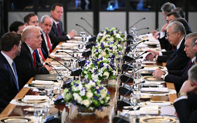 US President Donald Trump (2L) speaks during a dinner with Central Asian leaders in the East Room of the White House in Washington, DC, on November 6, 2025. (Photo by Mandel NGAN / AFP) US President Donald Trump (2L) speaks during a dinner with Central Asian leaders in the East Room of the White House in Washington, DC, on November 6, 2025. (Photo by Mandel NGAN / AFP)