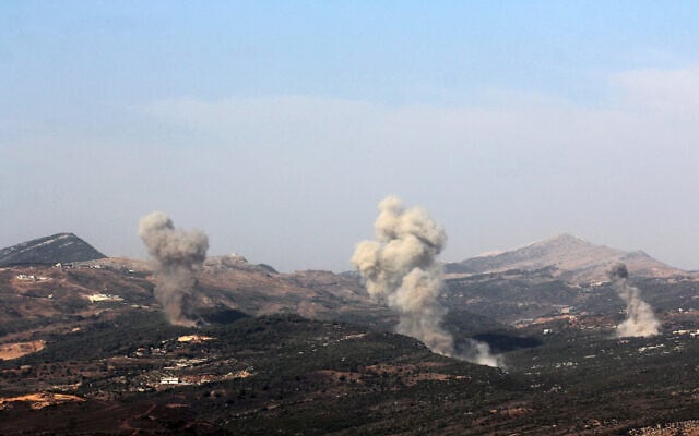 Plumes of smoke billow following an Israeli strike in the outskirts of the southern Lebanese village of Qatrani near Jezzine on November 10, 2025 (Rabih Daher/AFP)