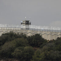 A photograph taken from Israel shows a United Nations Interim Force in Lebanon (UNIFIL) watchtower on the Lebanese side of the border separating northern Israel from southern Lebanon on November 16, 2025. (Jalaa MAREY / AFP)