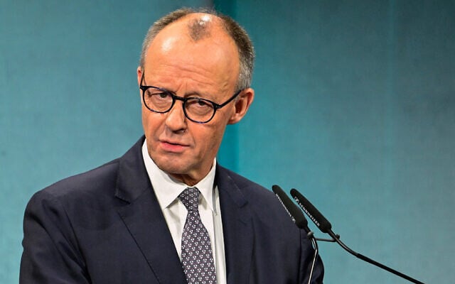 German Chancellor Friedrich Merz delivers the opening speech at an economic summit hosted by German newspaper Süddeutsche Zeitung at the Adlon Hotel in Berlin, November 17, 2025. (Tobias Schwarz/AFP)