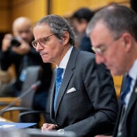 Director General of the International Atomic Energy Agency Rafael Grossi (left) attends the IAEA's Board of Governors meeting at the agency's headquarters in Vienna, Austria, on November 19, 2025. (Joe Klamar / AFP)