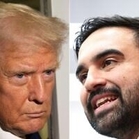 (COMBO) This combination of pictures created on November 19, 2025, shows US President Donald Trump aboard Air Force One on October 24, 2025 (L) and New York City Mayor-elect Zohran Mamdani in New York City, on November 12, 2025. (ANDREW CABALLERO-REYNOLDS and CHARLY TRIBALLEAU / AFP)