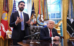 US President Donald Trump, seated right, meets with New York City then-Mayor-elect Zohran Mamdani in the Oval Office of the White House on November 21, 2025, in Washington, DC. (Andrew Harnik/Getty Images/AFP)