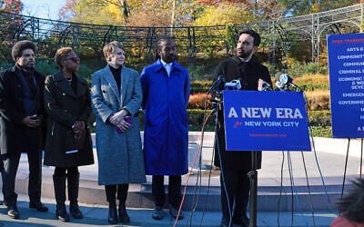 Mayor-elect Zohran Mamdani speaks to the media as he stands with some of the people he has appointed to help with his transition to City Hall in New York City, on November 24, 2025. (SPENCER PLATT / GETTY IMAGES NORTH AMERICA / Getty Images via AFP)