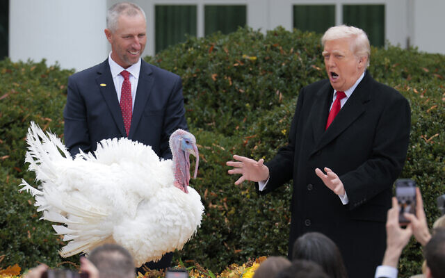US President Donald Trump pardons National Thanksgiving Turkey Gobble during the 78th annual National Thanksgiving Turkey Presentation in the Rose Garden of the White House on November 25, 2025 in Washington, DC. (Heather Diehl/Getty Images/AFP) US President Donald Trump pardons National Thanksgiving Turkey Gobble during the 78th annual National Thanksgiving Turkey Presentation in the Rose Garden of the White House on November 25, 2025 in Washington, DC. (Heather Diehl/Getty Images/AFP)
