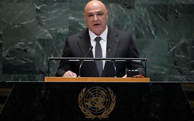 Lebanon President Joseph Aoun addresses the 80th session of the United Nations General Assembly, September 23, 2025, at UN headquarters. (AP Photo/Pamela Smith) Lebanon President Joseph Aoun addresses the 80th session of the United Nations General Assembly, September 23, 2025, at UN headquarters. (AP Photo/Pamela Smith)