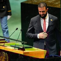 Syria President Ahmad Al-Sharaa approaches the podium to speak during the 80th session of the United Nations General Assembly, Wednesday, Sept. 24, 2025, at U.N. headquarters. (AP/Yuki Iwamura)
