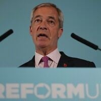 Britain's Reform UK leader Nigel Farage speaks during a news conference in London, England, October 27, 2025. (AP Photo/Kin Cheung)