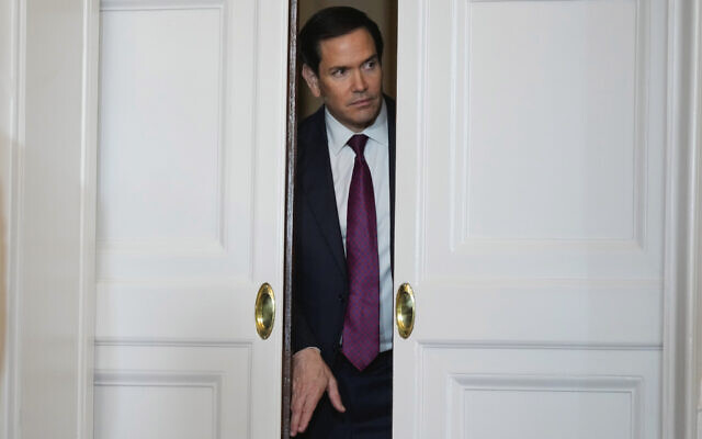 US Secretary of State Marco Rubio looks at the venue of a dinner event with President Donald Trump and business leaders before the event started in Tokyo, Japan, October 28, 2025. (AP Photo/Mark Schiefelbein) US Secretary of State Marco Rubio looks at the venue of a dinner event with President Donald Trump and business leaders before the event started in Tokyo, Japan, October 28, 2025. (AP Photo/Mark Schiefelbein)