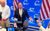 Republican Jewish Coalition CEO Matt Brooks answers questions about confronting antisemitism within the Republican Party, during the coalition's annual conference at the Venetian Resort in Las Vegas, November 1, 2025. (AP/Thomas Beaumont)