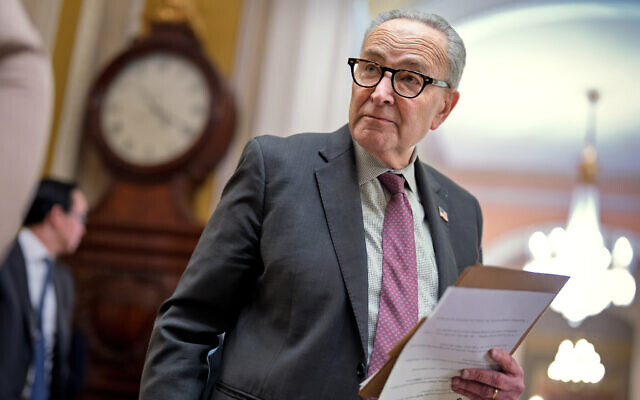 US Senate Minority Leader Chuck Schumer, a New York Democrat, pauses as he speaks to reporters at the Capitol in Washington, November 4, 2025. (AP Photo/J. Scott Applewhite) US Senate Minority Leader Chuck Schumer, a New York Democrat, pauses as he speaks to reporters at the Capitol in Washington, November 4, 2025. (AP Photo/J. Scott Applewhite)