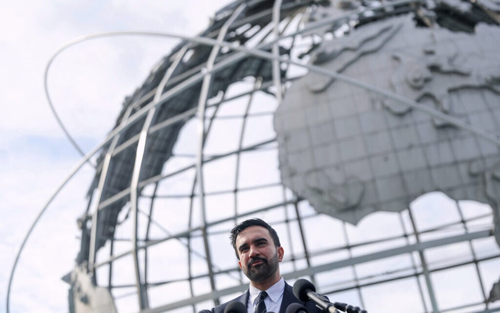 New York City mayor-elect Zohran Mamdani speaks in front of the Unisphere in the Queens borough of New York, Wednesday, November 5, 2025. (AP/Heather Khalifa) New York City mayor-elect Zohran Mamdani speaks in front of the Unisphere in the Queens borough of New York, Wednesday, November 5, 2025. (AP/Heather Khalifa)
