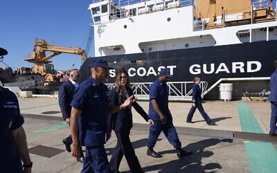 US Homeland Security Secretary Kristi Noem participates in a tour at the US Coast Guard Station Charleston, Friday, in Charleston, South Carolina, November 7, 2025. (Alex Brandon/AP)