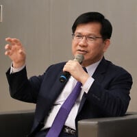 Taiwanese Foreign Minister Lin Chia-Lung speaks to reporters in Taipei, Taiwan on November 12, 2025. (AP/Johnson Lai)