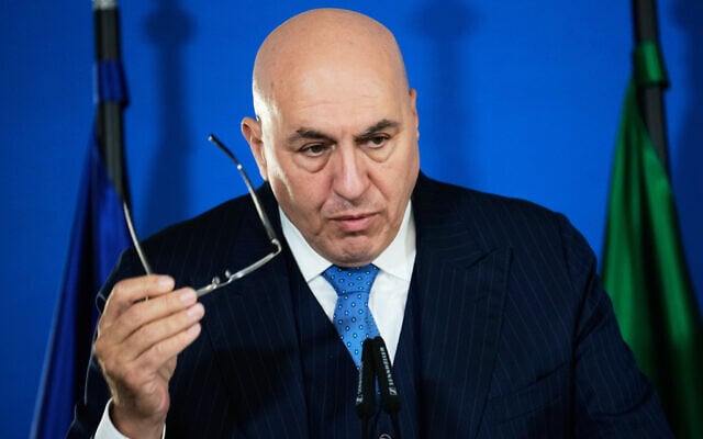 Italy's Defence Minister Guido Crosetto attends a press conference after the Five Defense Ministers meeting in Berlin, Germany, November 14, 2025. (AP Photo/Ebrahim Noroozi)