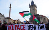 Pro-Palestinian, anti-Israel protesters attend a rally in Prague, Czech Republic, on October 18, 2023. (AP Photo/Petr David Josek)