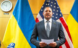 Head of the Office of the President of Ukraine Andriy Yermak talks to the press at the US Mission to International Organizations in Geneva, Switzerland, Nov. 23, 2025. (Martial Trezzini/Keystone via AP)