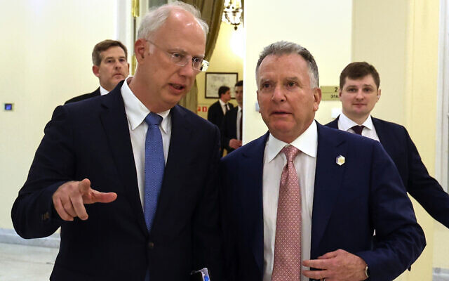 FILE - Russian President Vladimir Putin's envoy Kirill Dmitriev, left, and US President Donald Trump's special envoy Steve Witkoff attend talks in St. Petersburg, Russia, on April 11, 2025. (Vyacheslav Prokofyev, Sputnik, Kremlin Pool Photo via AP, File) FILE - Russian President Vladimir Putin's envoy Kirill Dmitriev, left, and US President Donald Trump's special envoy Steve Witkoff attend talks in St. Petersburg, Russia, on April 11, 2025. (Vyacheslav Prokofyev, Sputnik, Kremlin Pool Photo via AP, File)
