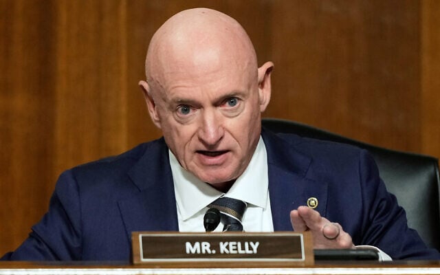 FILE - US Democratic Senator Mark Kelly of Arizona speaks during a Senate Armed Services Committee hearing at the Capitol in Washington, January 14, 2025. (AP Photo/Ben Curtis, file) FILE - US Democratic Senator Mark Kelly of Arizona speaks during a Senate Armed Services Committee hearing at the Capitol in Washington, January 14, 2025. (AP Photo/Ben Curtis, file)