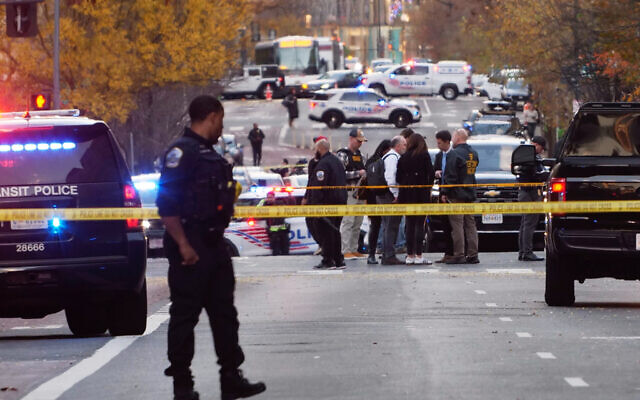 Streets are blocked after reports that two National Guard soldiers were shot near the White House in Washington, November 26, 2025. (Anthony Peltier/AP)