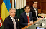 (L-R) US Special Envoy Steve Witkoff, Secretary of State Marco Rubio, and White House adviser Jared Kushner, US President Donald Trump's son-in-law, attend a meeting with Ukrainian officials in Hallandale Beach, Florida, November 30, 2025. (AP Photo/Terry Renna)