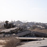 IDF troops are seen in southern Gaza's Rafah, November 23, 2025. (Emanuel Fabian/Times of Israel)