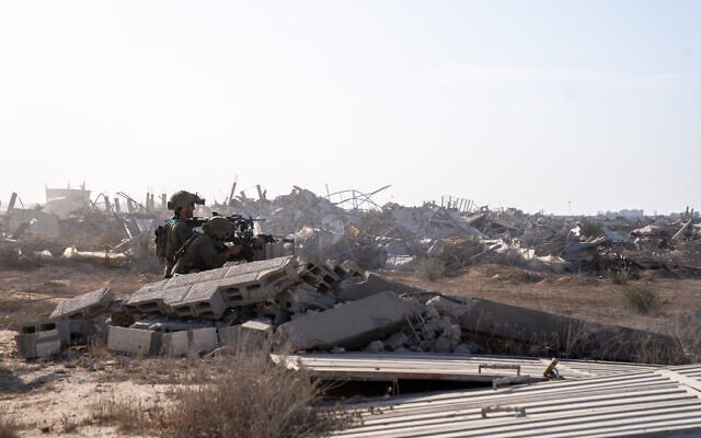 IDF troops are seen in southern Gaza's Rafah, November 23, 2025. (Emanuel Fabian/Times of Israel)