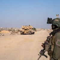 IDF troops are seen in southern Gaza's Rafah, November 23, 2025. (Emanuel Fabian/Times of Israel)