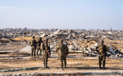 Illustrative: IDF troops are seen in southern Gaza's Rafah, November 23, 2025. (Emanuel Fabian/Times of Israel)