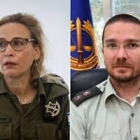 Left: Military Advocate General Maj. Gen. Yifat Tomer-Yerushalmi on October 1, 2024; Right: then-Lt. Col. Matan Solomosh on May 8, 2022. (Oren Ben Hakoon/Pool; Israel Defense Force)