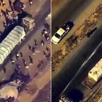Screenshots of video released by US Central Command shows suspected Hamas operatives looting a truck transporting humanitarian aid in the southern Gaza Strip on October 31, 2025. (X screenshots)